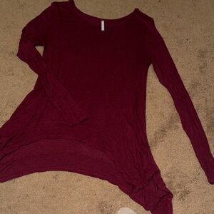 Long Sleeve Boatneck Tunic Top - Wine